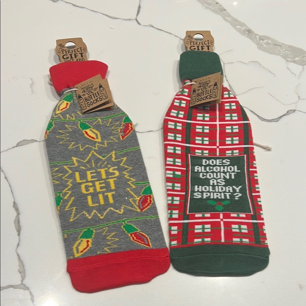 Primitives by Kathy Holiday Wine Bottle Covers - Gray, Red, and Green